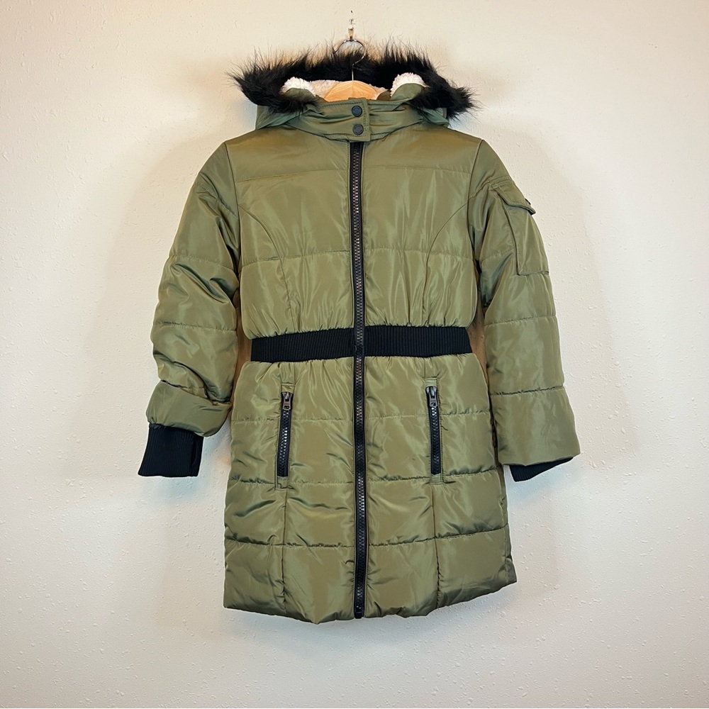 Hudson Kids Unisex Fur Hood Winter Moss Long Puffer Jacket Size Medium NWT
